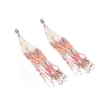 Women's Alloy, Beads Hook Dangler Hanging Thread Earrings-Pink