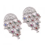 Women's Silver Plated Hook Dangler Hanging Statement Earrings-Multicolour