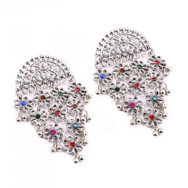 Women's Silver Plated Hook Dangler Hanging Statement Earrings-Multicolour