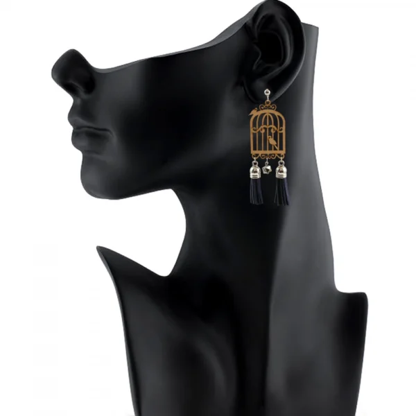 Women's Alloy, wooden Hook Dangler Hanging Earrings-Brown