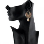 Women's Oxidized Gold plated Hook Dangler Hanging Jhumki Earrings-Multicolour