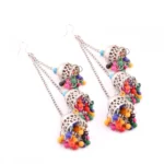 Women's Silver Oxidized Hook Dangler Hanging Earrings-Multicolour