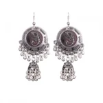 Women's Silver Oxidized Hook Dangler Hanging Afgani Tribal Fancy Earrings-Silver