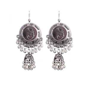 Women's Silver Oxidized Hook Dangler Hanging Afgani Tribal Fancy Earrings-Silver