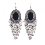 Women's Silver Oxidized Hook Dangler Hanging Afgani Tribal Fancy Earrings-Silver