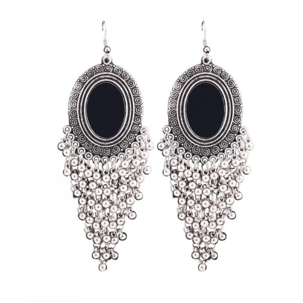Women's Silver Oxidized Hook Dangler Hanging Afgani Tribal Fancy Earrings-Silver