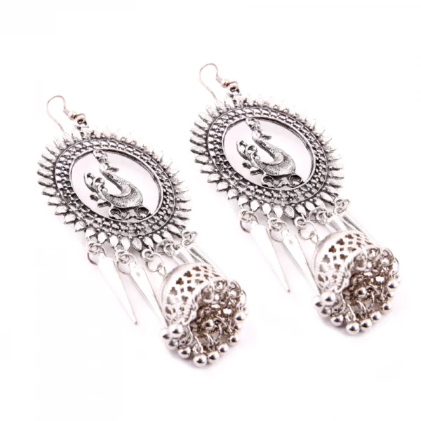 Women's Silver Oxidized Hook Dangler Hanging Afgani Tribal Fancy Earrings-Silver