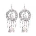 Women's Silver Oxidized Hook Dangler Hanging Afgani Tribal Fancy Earrings-Silver