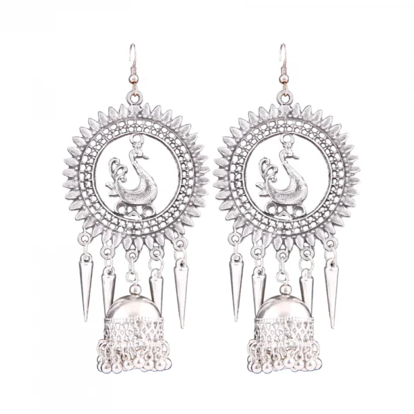 Women's Silver Oxidized Hook Dangler Hanging Afgani Tribal Fancy Earrings-Silver