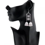 Women's Silver Oxidized Hook Dangler Hanging Afgani Tribal Fancy Earrings-Silver