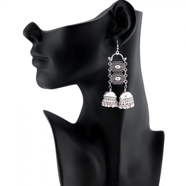 Women's Silver Oxidized Hook Dangler Hanging Afgani Tribal Fancy Earrings-Silver