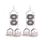 Women's Silver Oxidized Hook Dangler Hanging Afgani Tribal Fancy Earrings-Silver