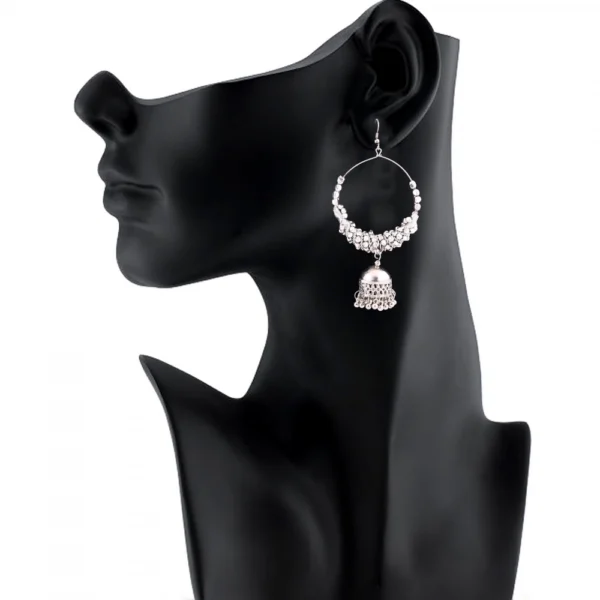 Women's Silver Oxidized Hook Dangler Hanging Afgani Tribal Fancy Earrings-Silver