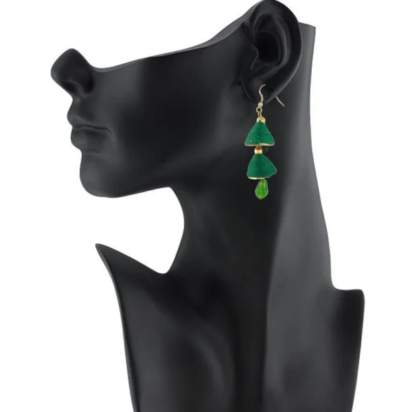 Women's Thread Hook Dangler Hanging Jhumki Earrings-Green