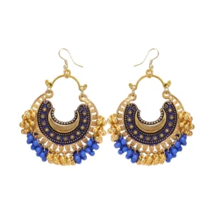 Women's Golden plated Hook Dangler Hanging Earrings-Blue, Golden