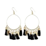 Women's Alloy Hook Dangler Hanging Bali Style Tassel Earrings-Black