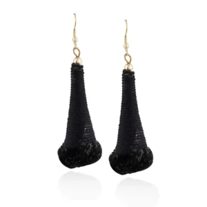 Women's Alloy, Thread Hook Dangler Hanging Earrings-Black