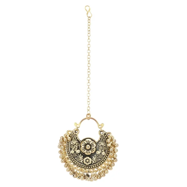 Women's Gold Oxidized Earrings and Maang Tikka-Black