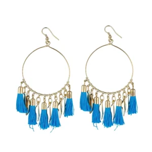 Women's Alloy Hook Dangler Hanging Tassel Earrings-Blue