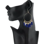 Women's Alloy Hook Dangler Hanging Tassel Earrings-Blue