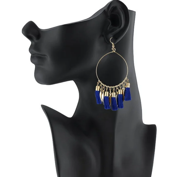 Women's Alloy Hook Dangler Hanging Tassel Earrings-Blue