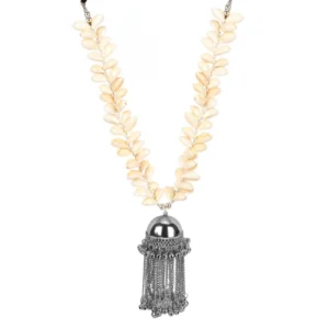Shell Beads German Silver Pandeant Antique Necklace (Color: Silver)