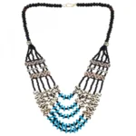 Five Layer Designer Bone Beads Tibetan Style Necklace (Color: Multi Color)