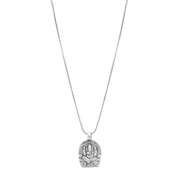 Stylish Oxidized Pendant Chain Necklace (Color: Silver)