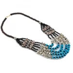 Five Layer Designer Bone Beads Tibetan Style Necklace (Color: Multi Color)