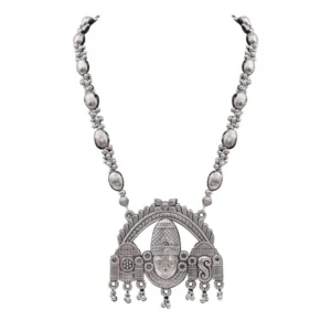 Silver Plated Pendant Necklace Of Lord Tirupati Balaji Necklace (Color: Silver)