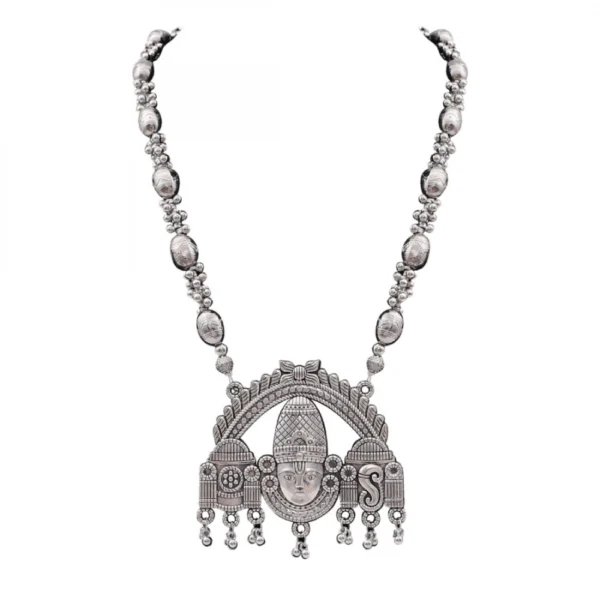 Silver Plated Pendant Necklace Of Lord Tirupati Balaji Necklace (Color: Silver)