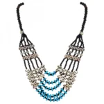 Five Layer Designer Bone Beads Tibetan Style Necklace (Color: Multi Color)