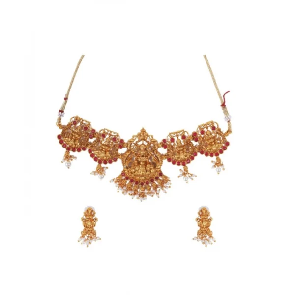 Women's Elegent Temple Jewellery Set (Maroon, Free Size)