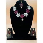 Women's Elegent Kundan And Stone Necklace Set (Red, Free Size)