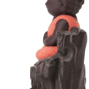 Handcrafted Meditating Little Baby Monk Buddha Smoke Backflow Cone Incense Holder with 10 Incense Cones