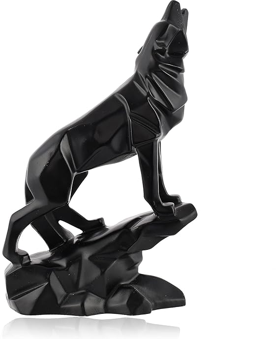 Handcrafted Decorative Diamond Cut Black Wolf Sculpture for Home Décor Showpiece Figurine