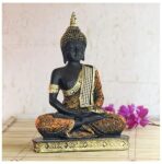Sitting Buddha Statue showpiece for Home Décor Living Room and for Gift, ORANGE & GOLD