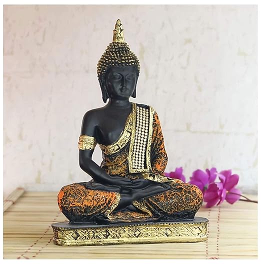 Sitting Buddha Statue showpiece for Home Décor Living Room and for Gift, ORANGE & GOLD