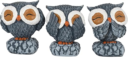 Antique Finish Set of 3 Owl Showpiece for Home Decor,Gifting,Living Room Decorative Showpiece - 9 cm (Poly resin, Multicolor)