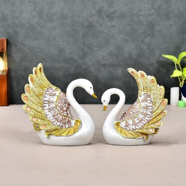 Swan Pair Feather Design Showpiece for Home Décor Living Room