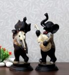 Handpainted Set of 2 Dancing Ganesh Playing Musical Instruments Decorative Showpiece - 28 cm (Poly resin, Multicolor)