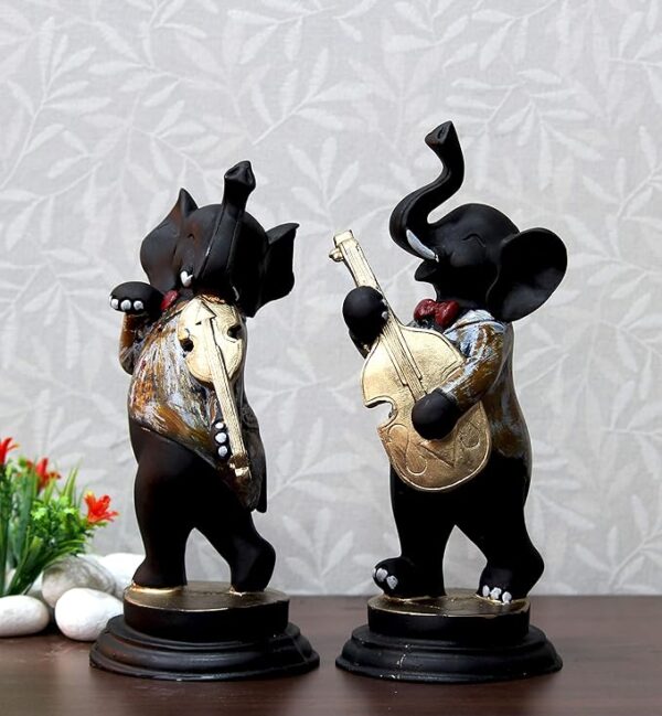 Handpainted Set of 2 Dancing Ganesh Playing Musical Instruments Decorative Showpiece - 28 cm (Poly resin, Multicolor)
