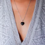 Black Obsidian Stone Pendant with Chain