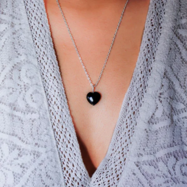 Black Obsidian Stone Pendant with Chain