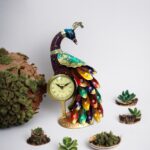 Latest Stylish Decorative Metal Peacock Table Clock for Table Decor and Gift | Antique Handcrafted Hanpainted Peacock | Multicolour