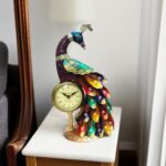 Latest Stylish Decorative Metal Peacock Table Clock for Table Decor and Gift | Antique Handcrafted Hanpainted Peacock | Multicolour