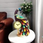 Latest Stylish Decorative Metal Peacock Table Clock for Table Decor and Gift | Antique Handcrafted Hanpainted Peacock | Multicolour