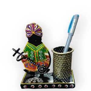 Handpainted Rajasthani Musician Pen Stand Showpiece for Home Decor & Gift | Table Decor | Metal Art | Rajasthani Art | Desk Organiser | Office